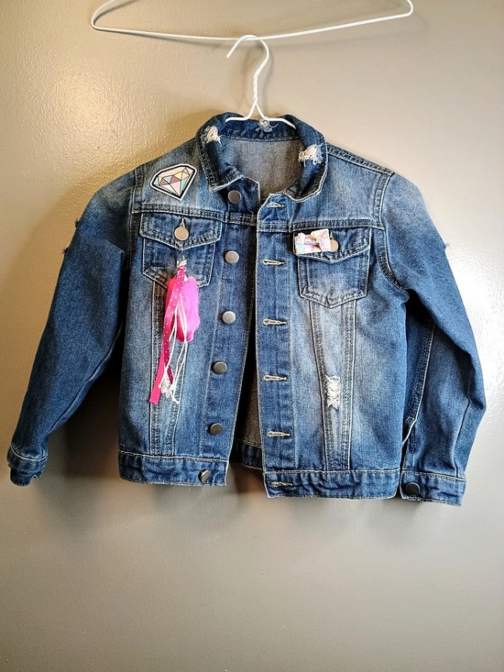 SHEIN Girls Size 7Y Blue & Pink Denim Jacket